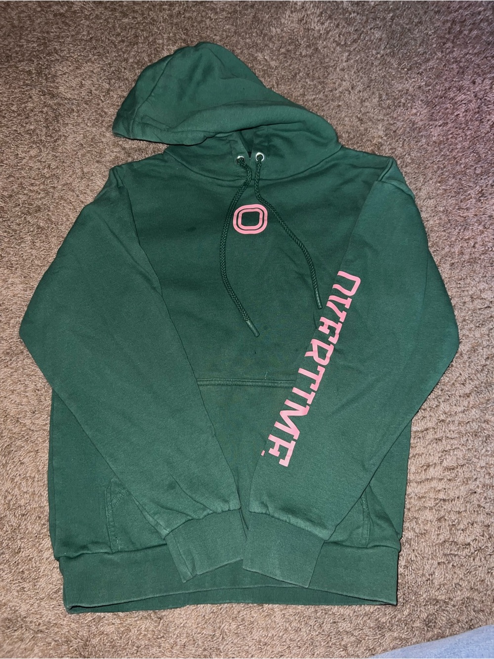 Men's Overtime Green Crewneck Hoodie with Pink Logo